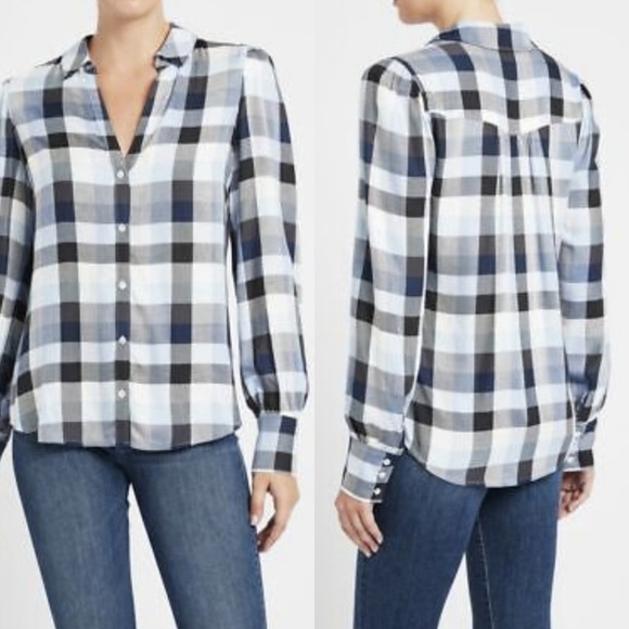 PAIGE Josslyn plaid V-Neck long sleeve button down top - Picture 1 of 7